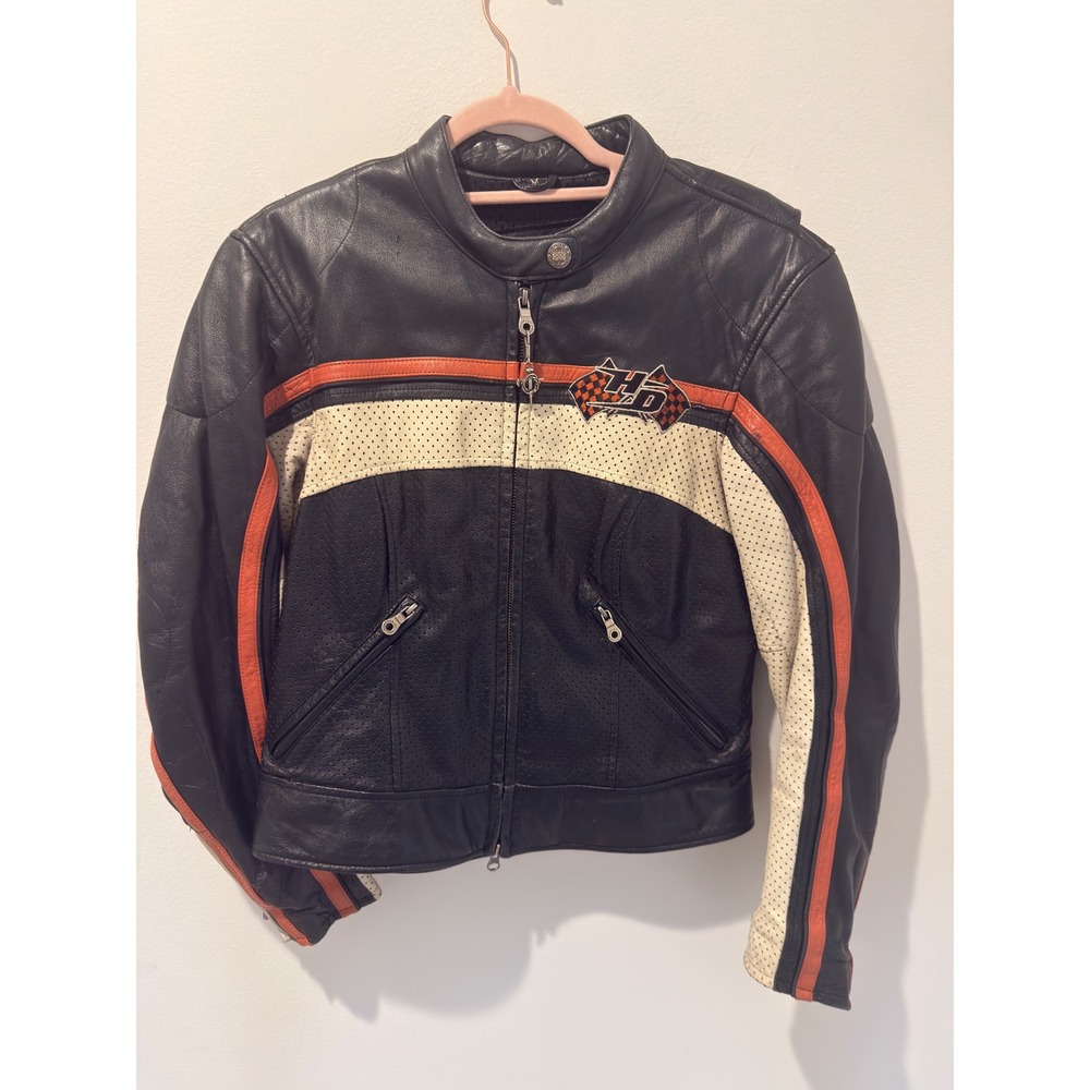 Vintage 90s Harley Davidson Genuine Leather Motorcycle Jacket Women Medium